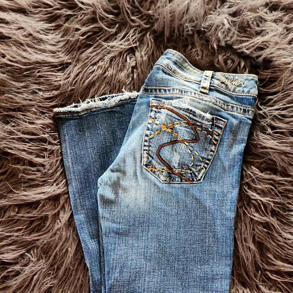 Silver Jeans with Distinctive Stitching
